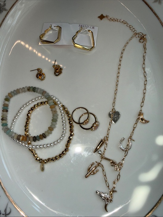 Savvy Cie Jewelry - Nordstrom Bundle, Savvy Cie earrings, Multi-Charm Layered Necklace